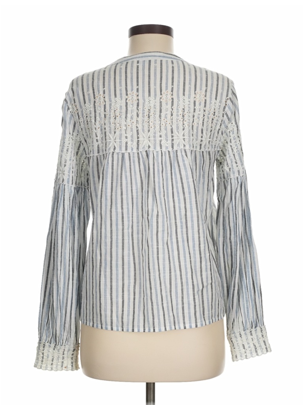LoveShackFancy Striped Eyelet Blouse Boho Top Blue White Tassel Size M - Picture 3 of 8